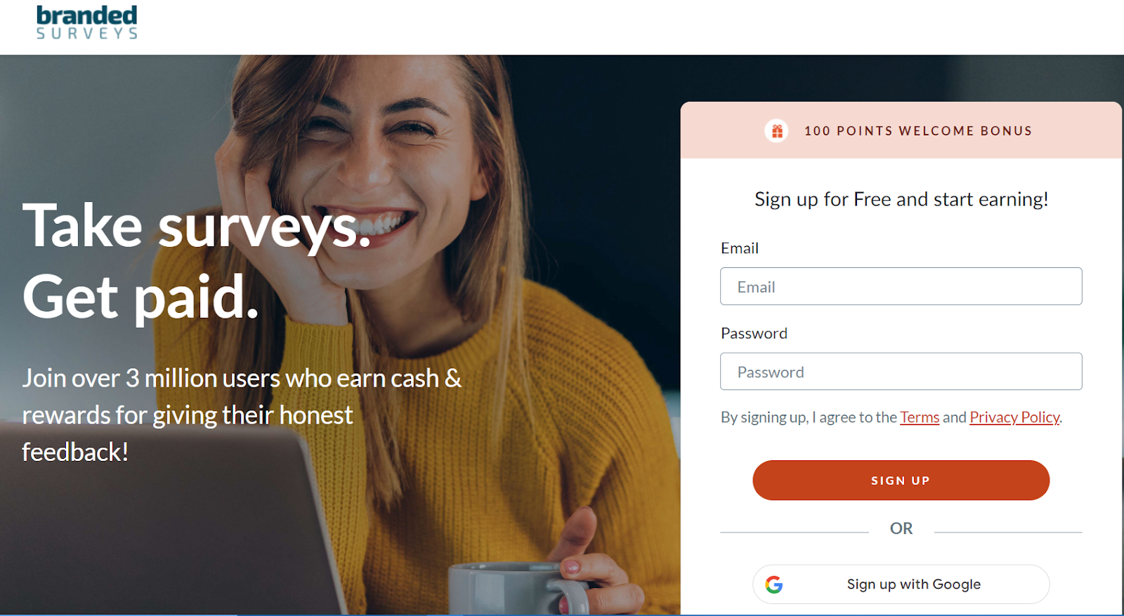 Branded Surveys website homepage