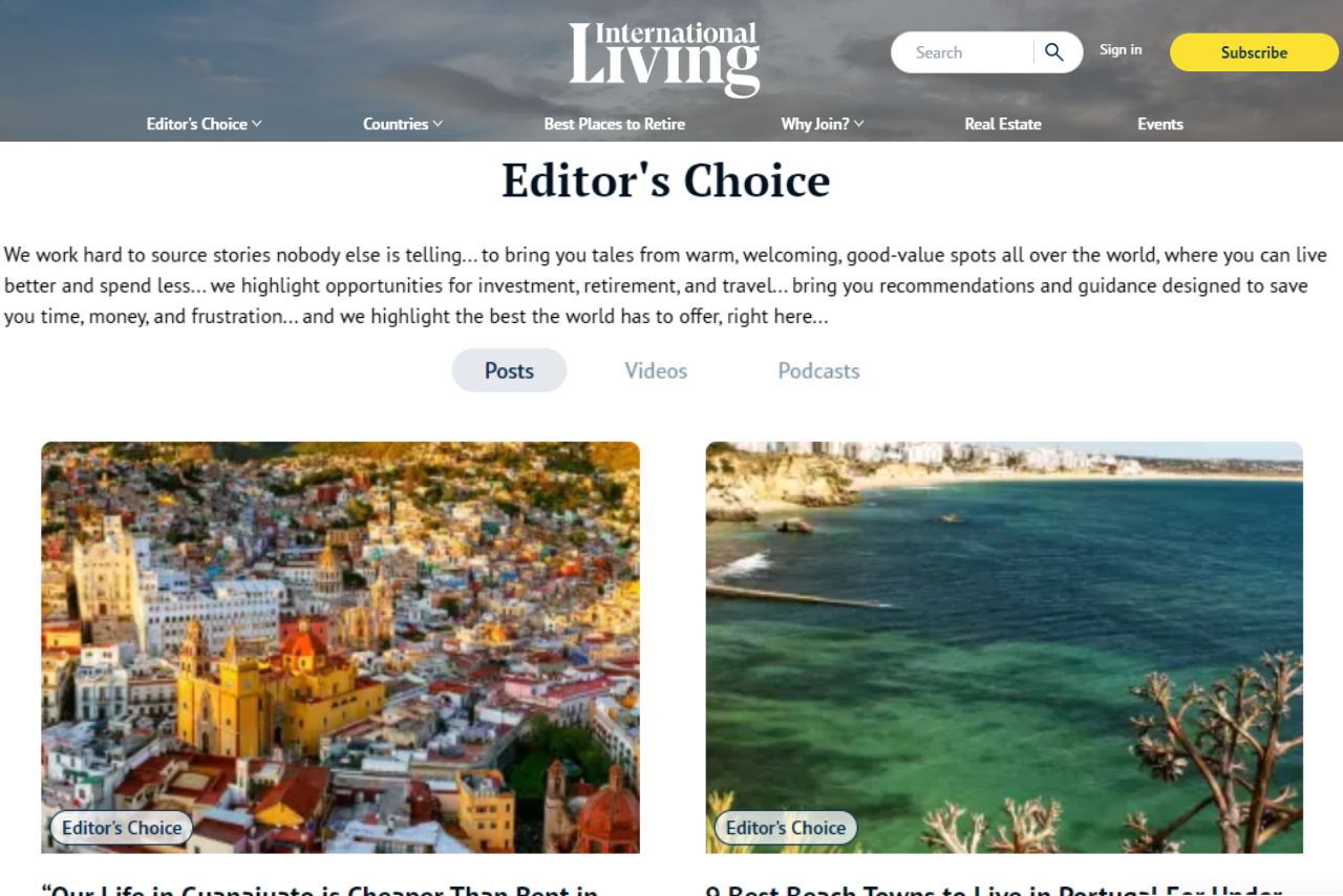 International Living Website Screenshot