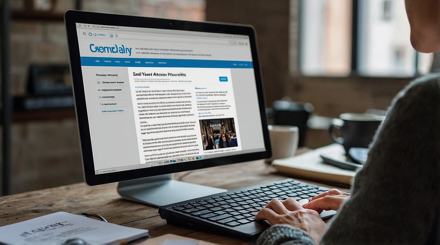 A man drafting a newsletter.