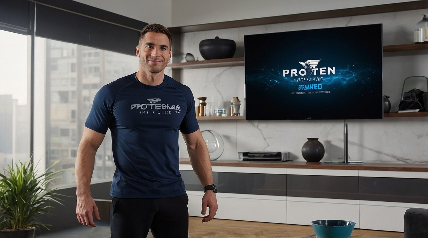 A man wearing promotional T-shirt