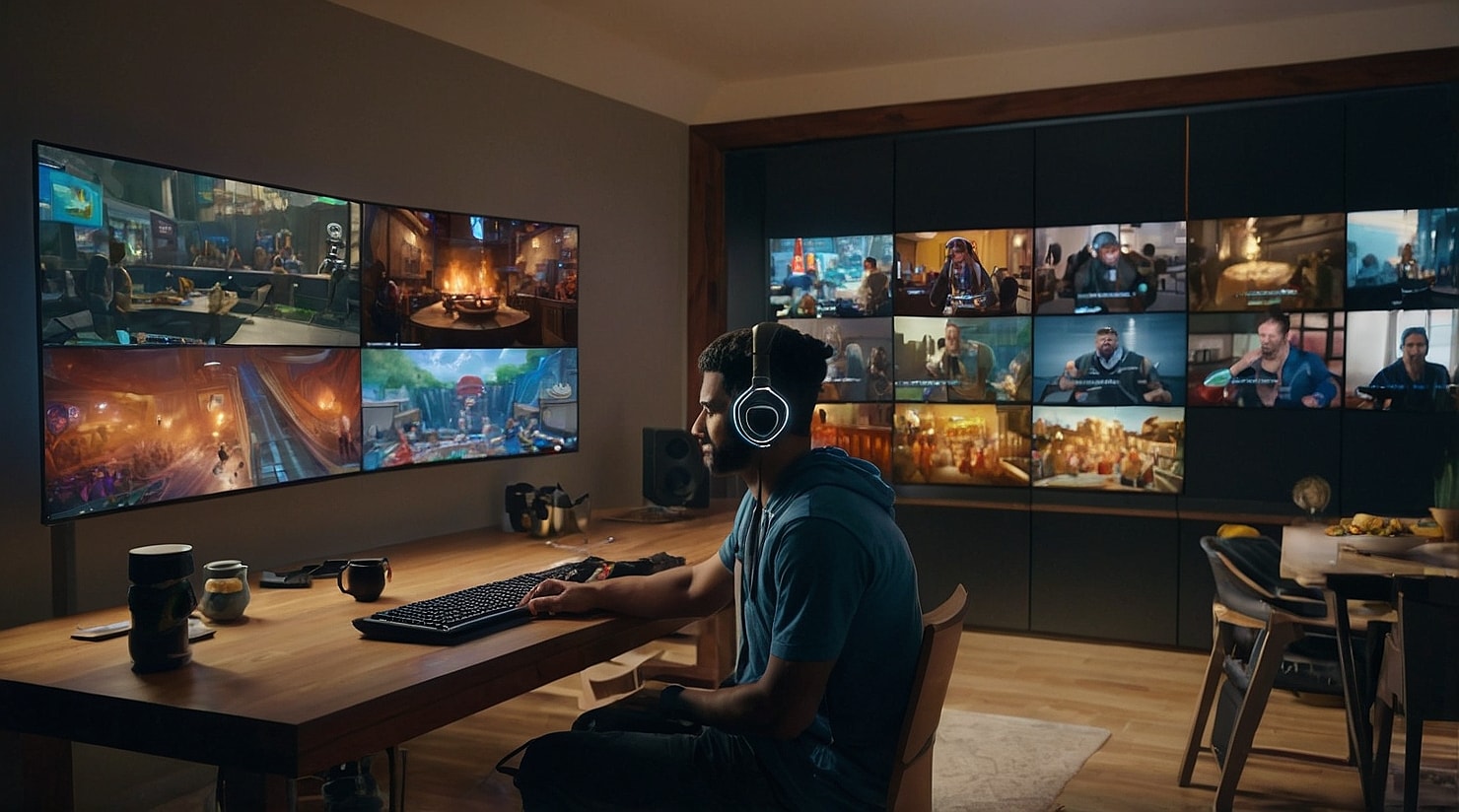 A room with many monitors showing live streaming