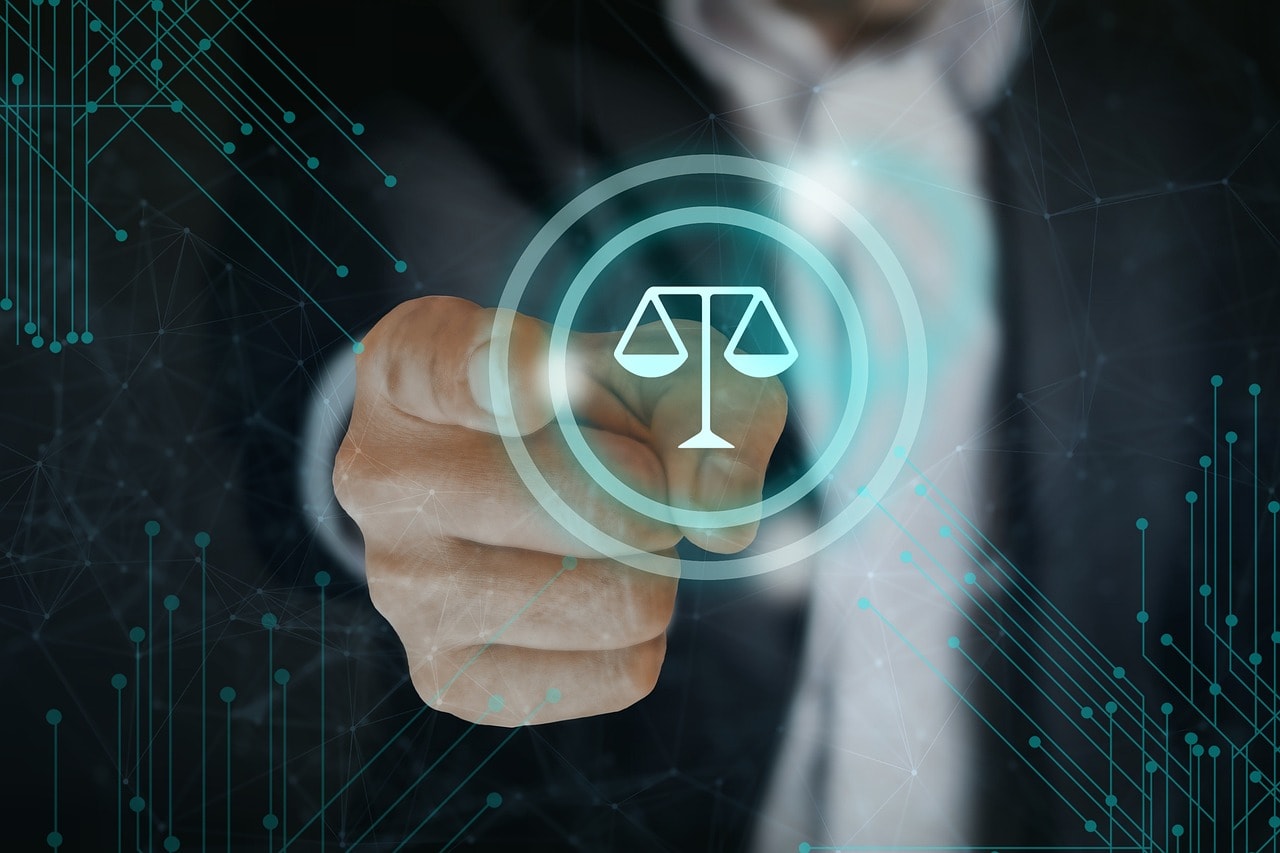 A screen showing the symbol of the courts