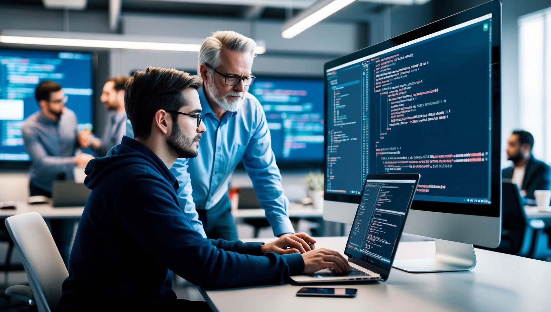 A senior programmer is tutoring a young colleague