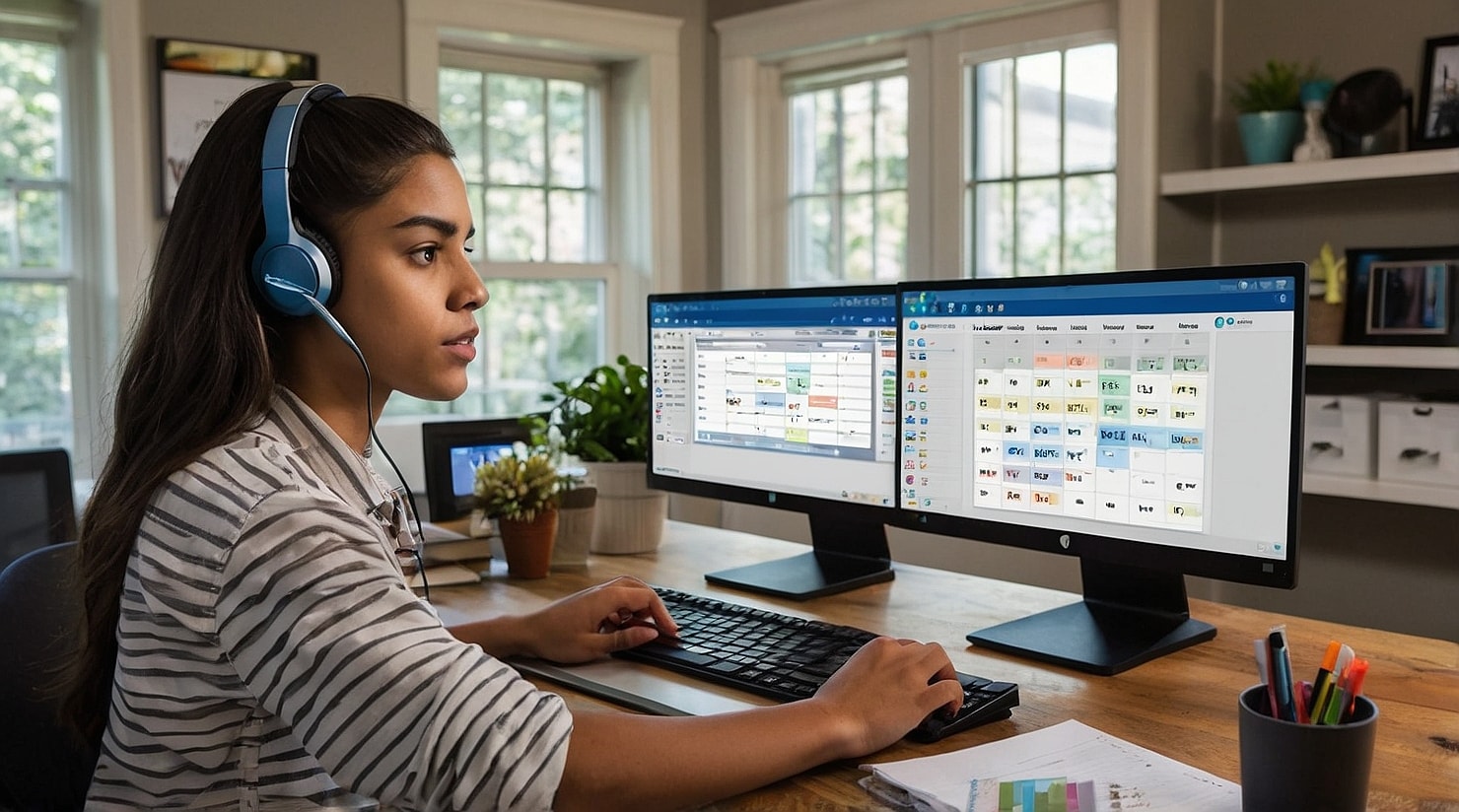 A teenage girl working as a virtual assistant