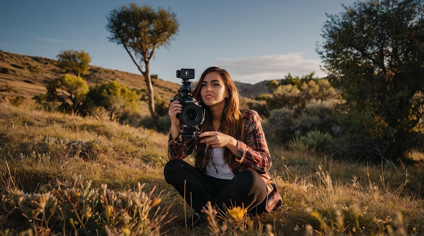 A woman vlogging.