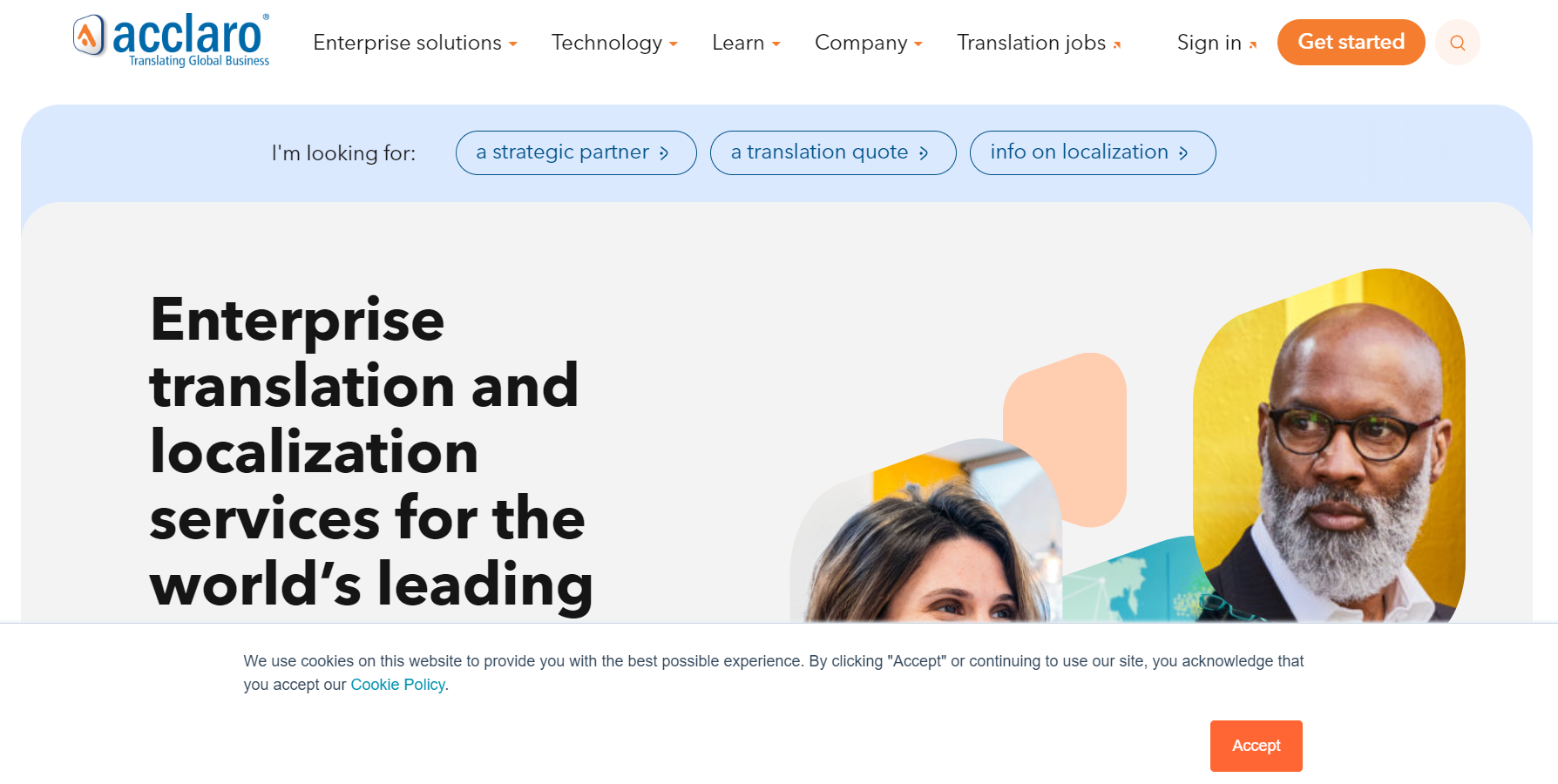 Acclaro website homepage.