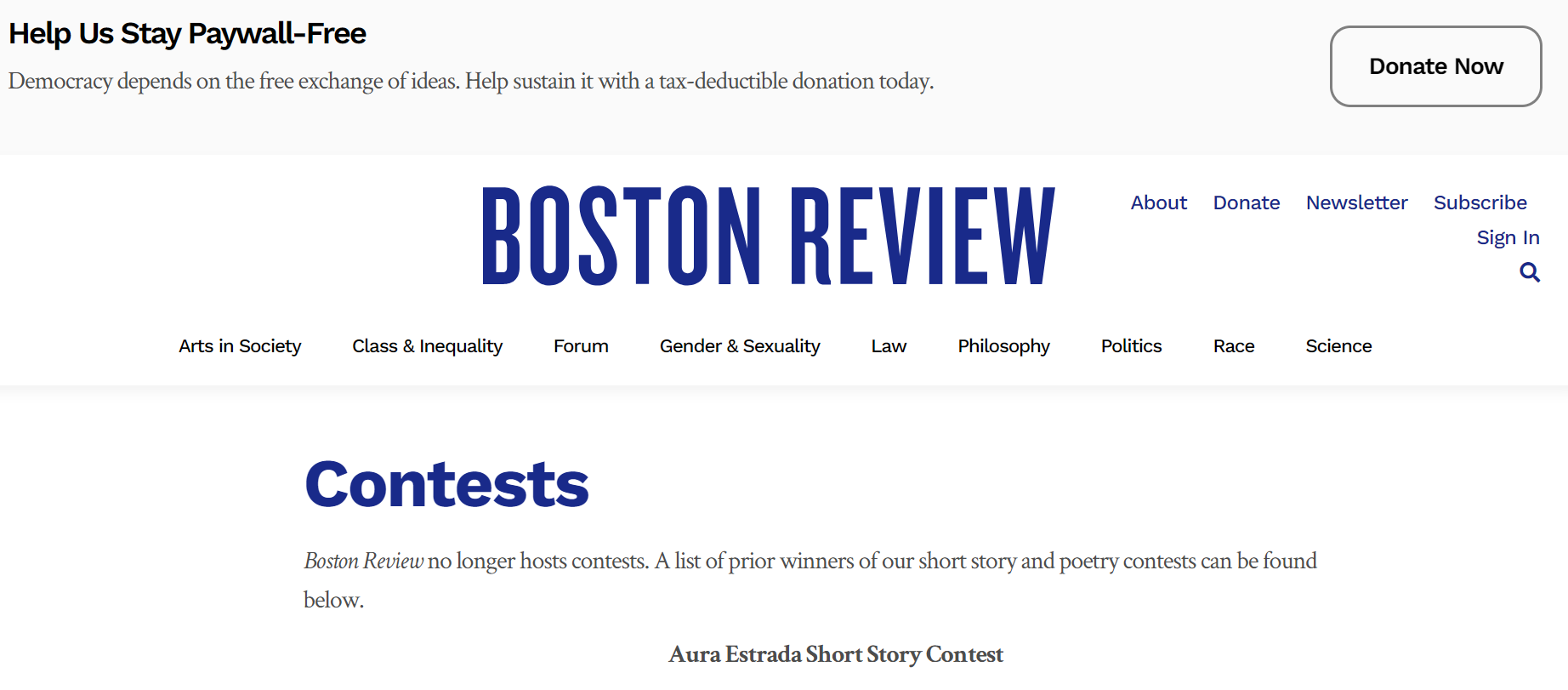 Boston Review homepage.