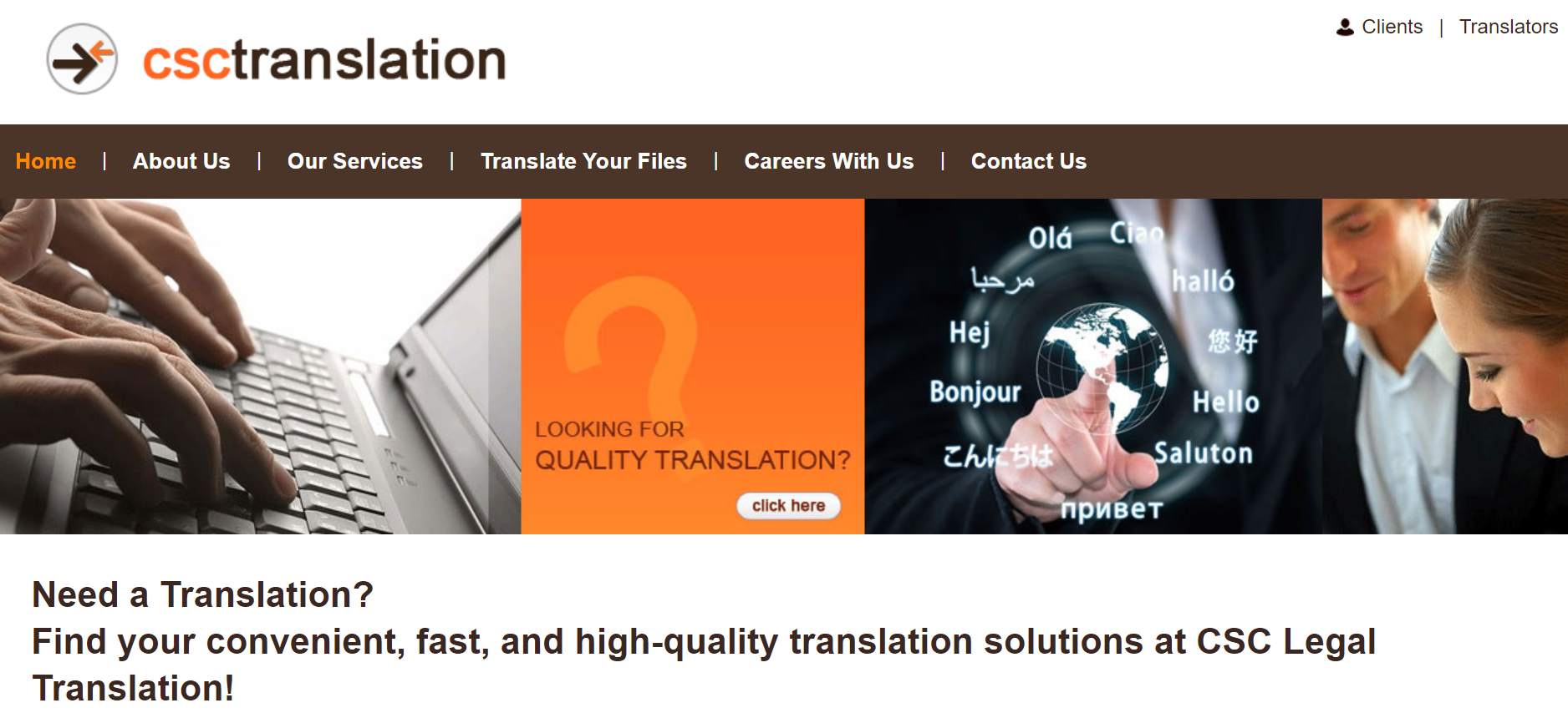CSC Translation homepage.