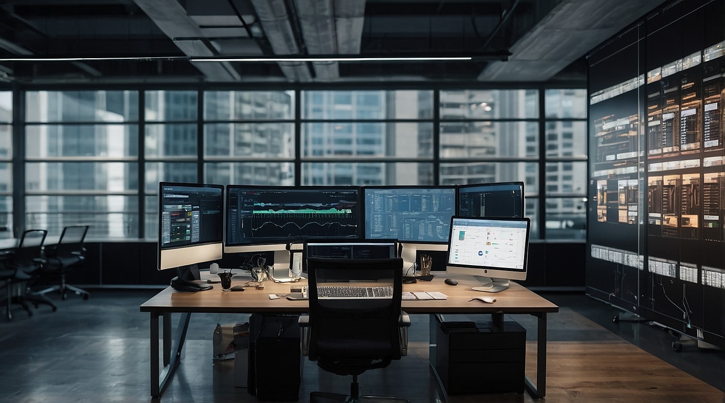 Computers showing web automation in an office 
