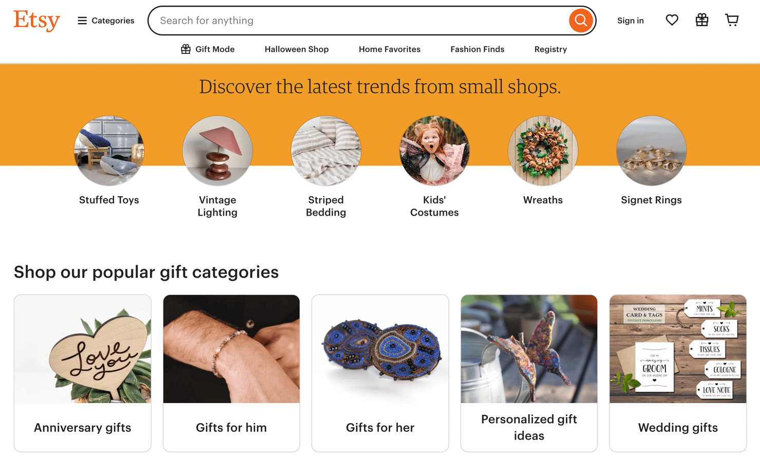 Etsy website homepage