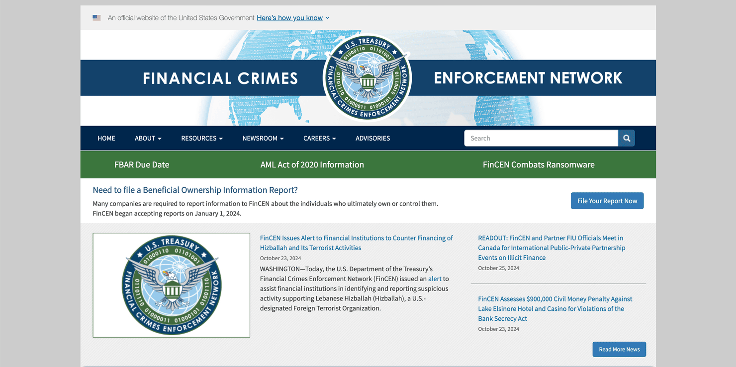 FinCEN's website