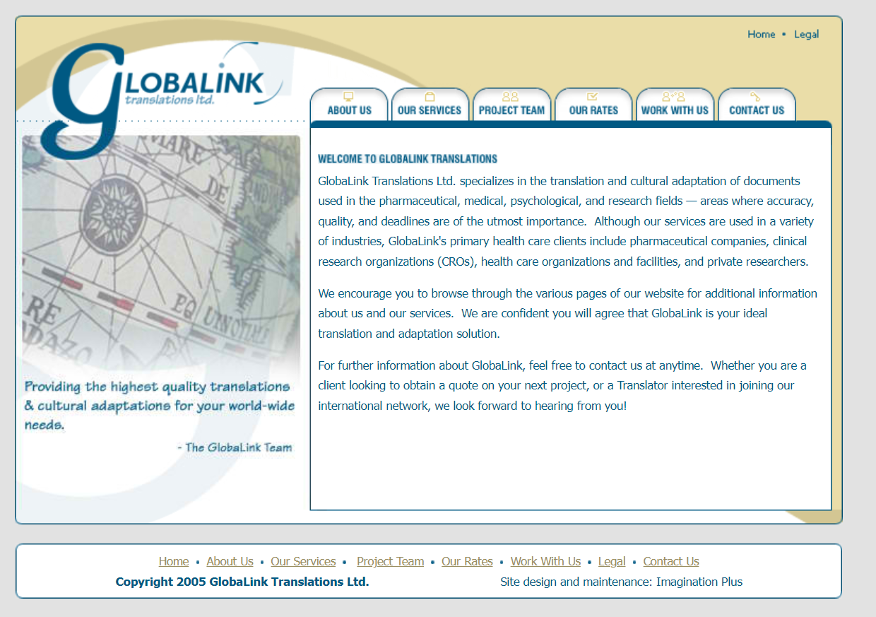 Globalink website homepage.
