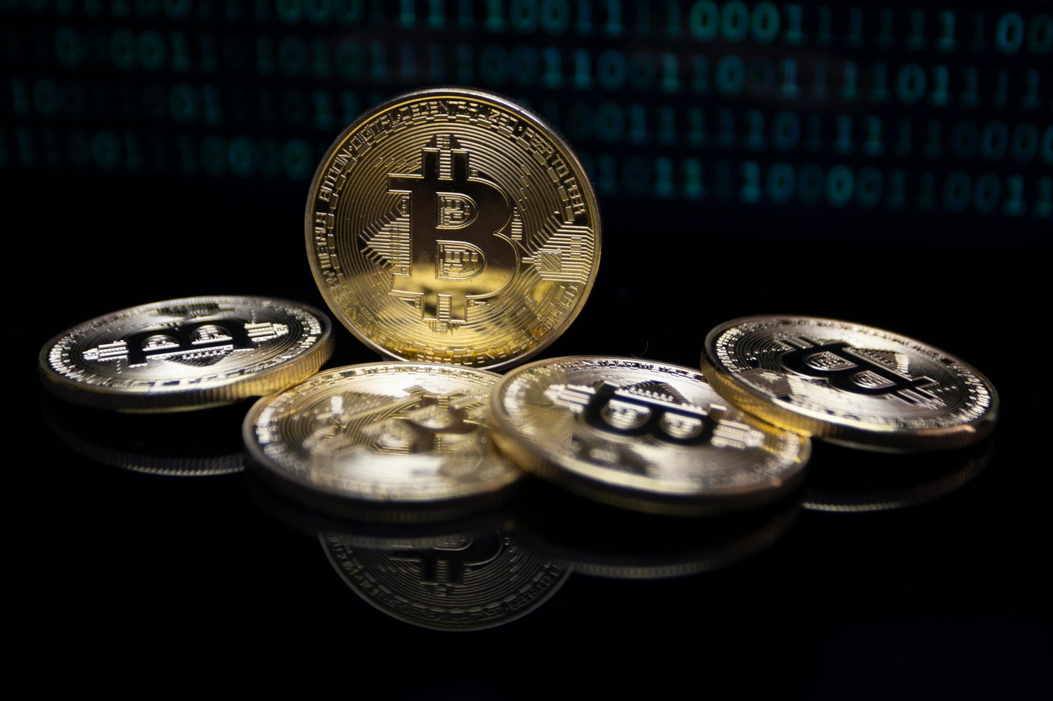 Gold Coins with Bitcoin Symbol.