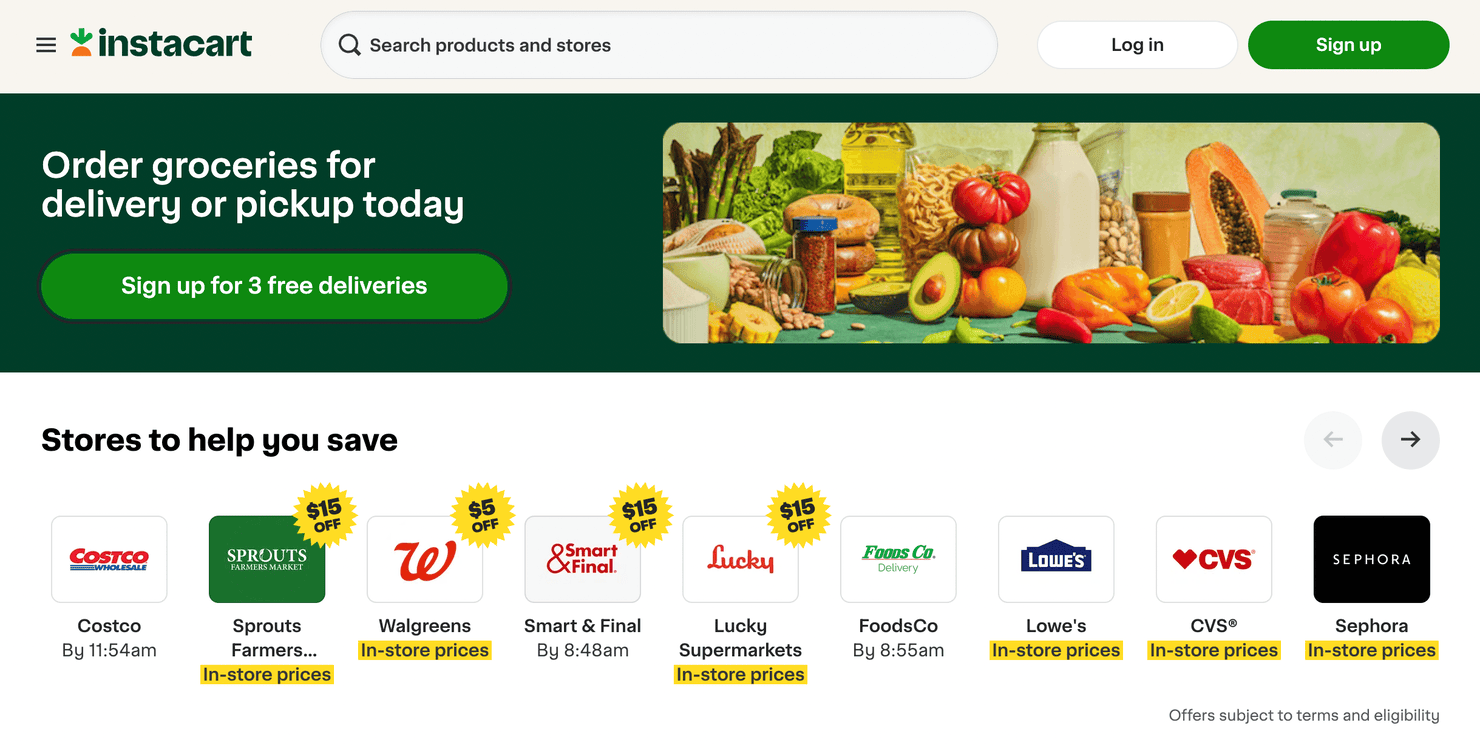 Instacart website homepage