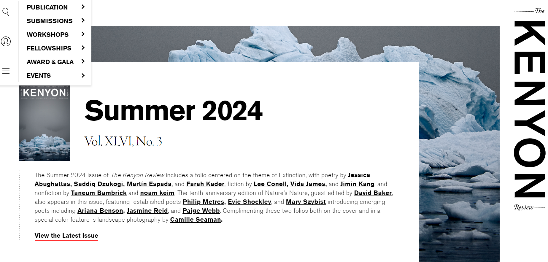 Kenyon Review homepage.