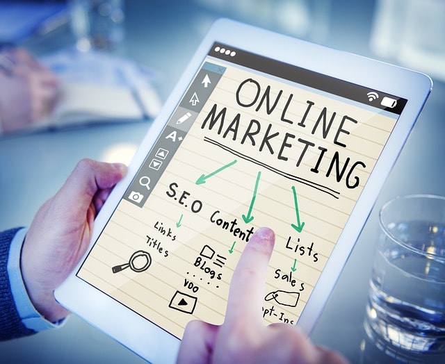 Online marketing diagram on a tablet