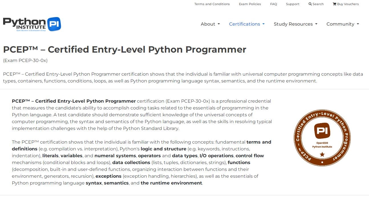 PCEP Python certificate website