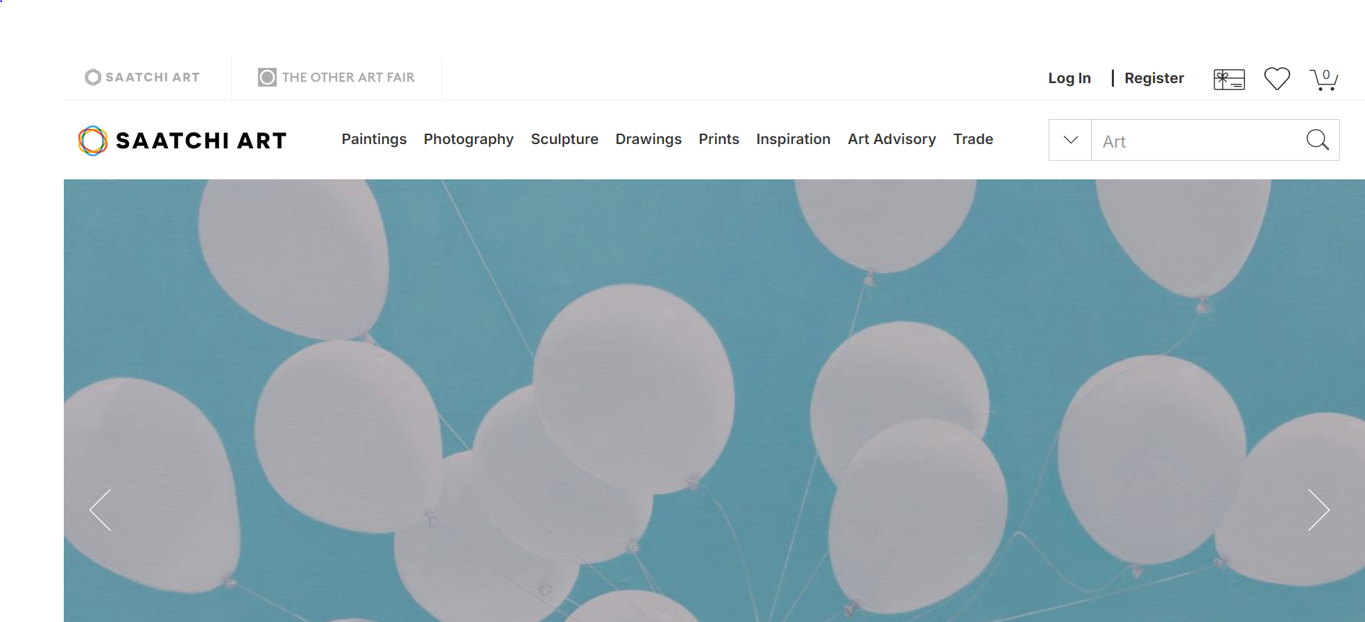 Saatchi art website homepage.