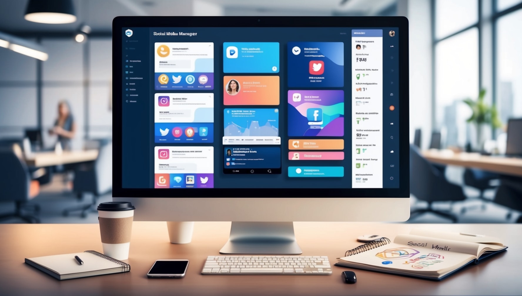 Social media management app on the pc screen