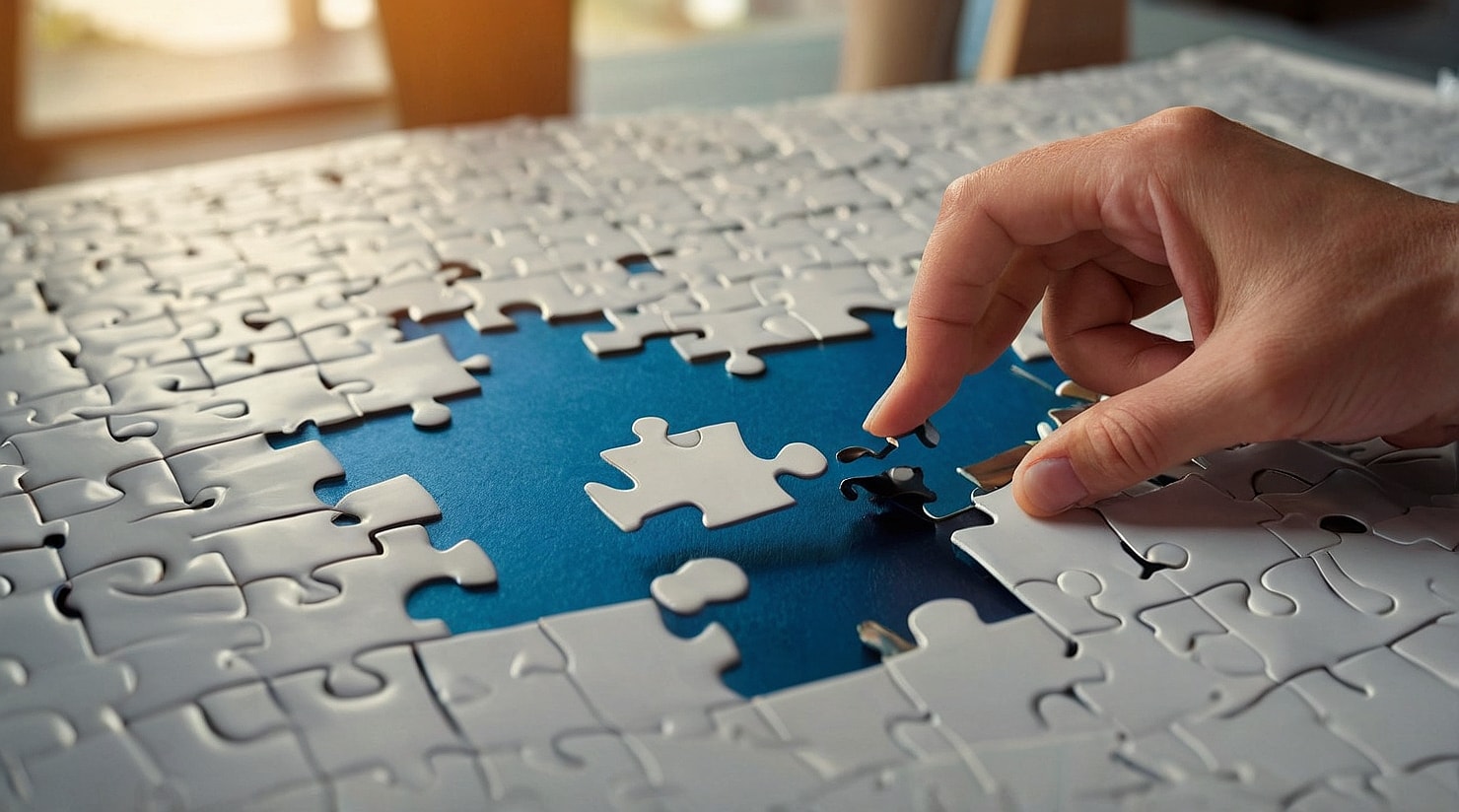 Solving a puzzle.