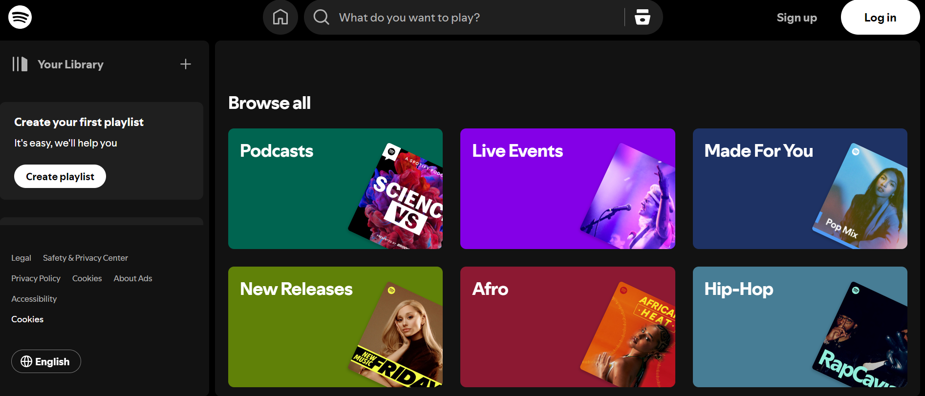 Spotify homepage.