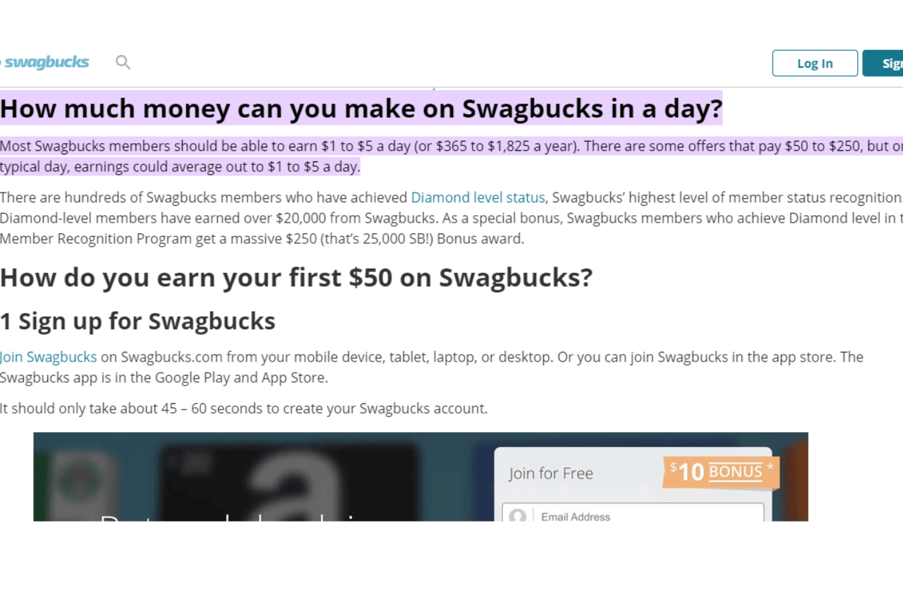 Swagbucks give $1 to $5 in a day