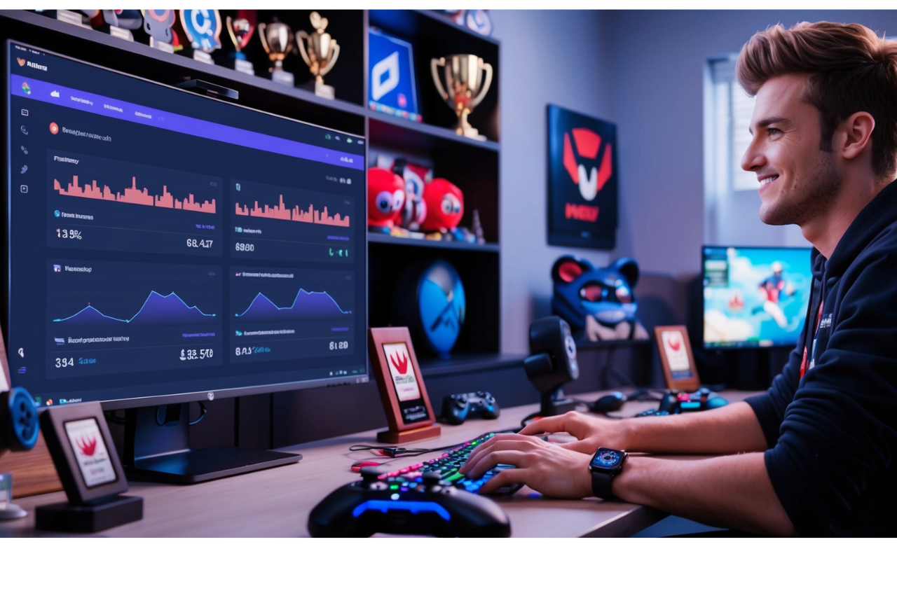 Teenager watching his Youtube Channel Analytics