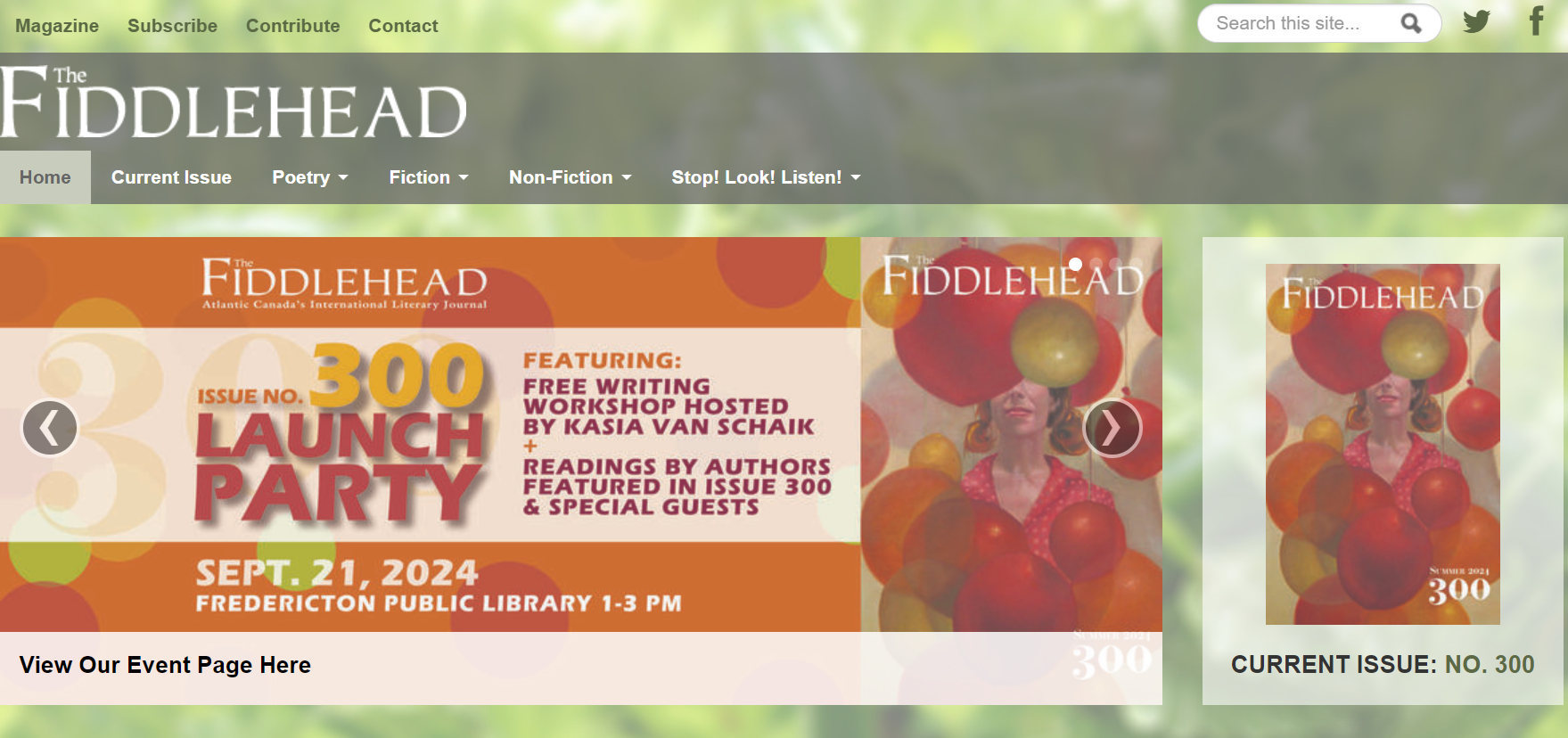 The Fiddlehead homepage.