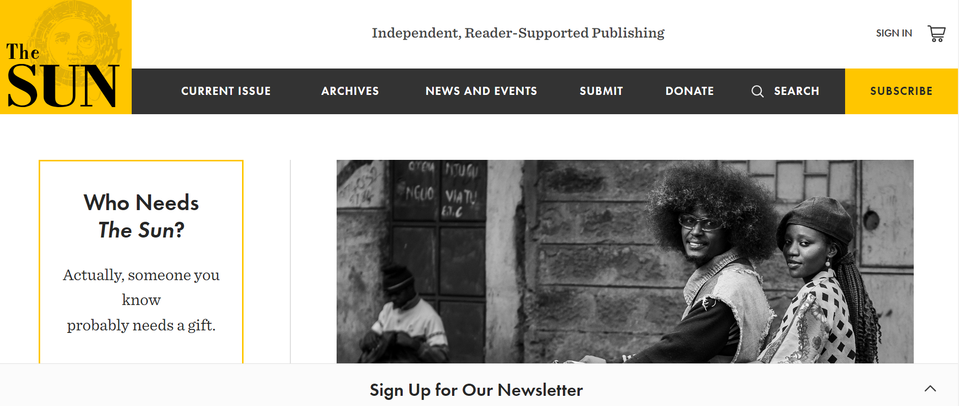 The Sun Magazine homepage.