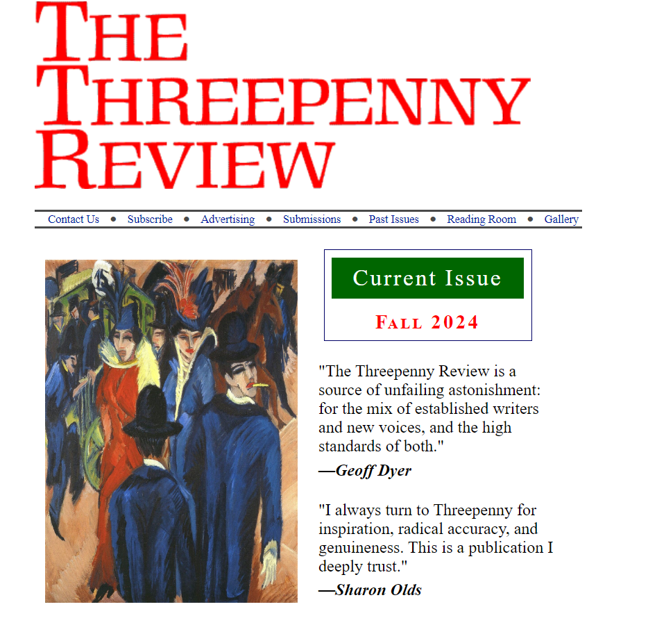 Threepenny Review homepage.