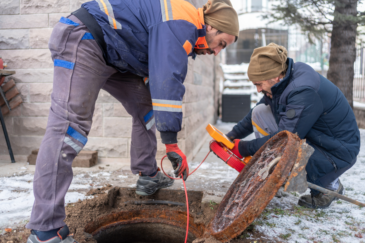 Two sewer inspectors doing their work.