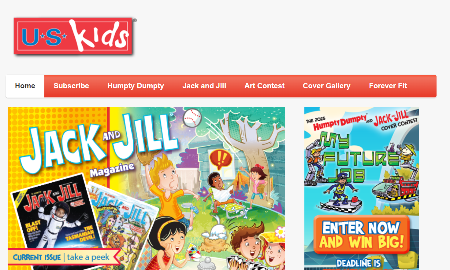 US Kids Magazine homepage.