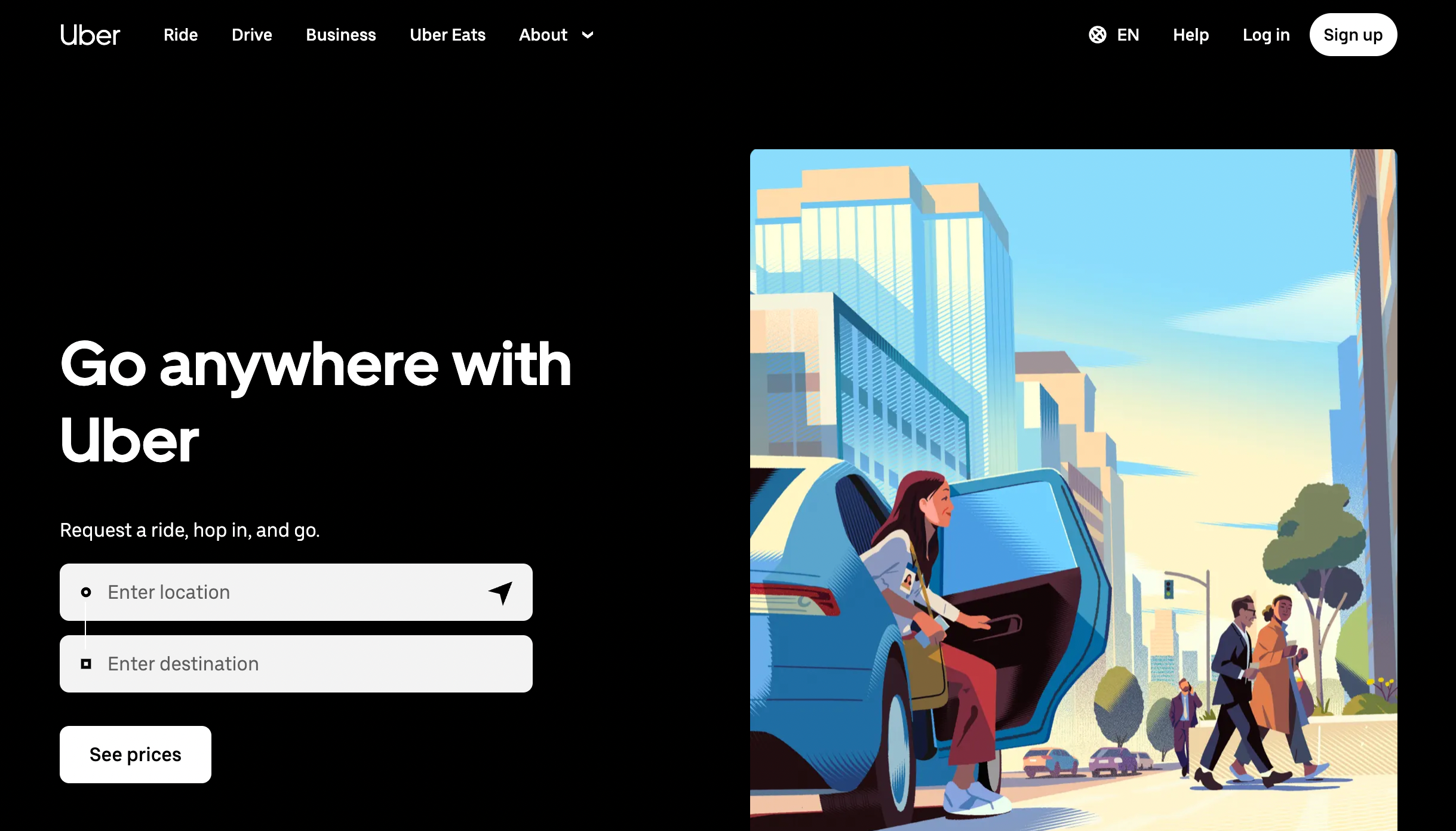 Uber website homepage