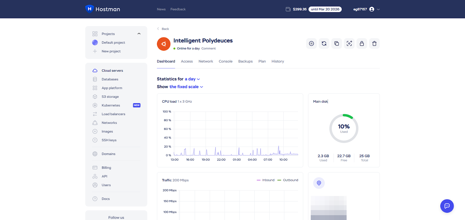 screenshot of the control panel