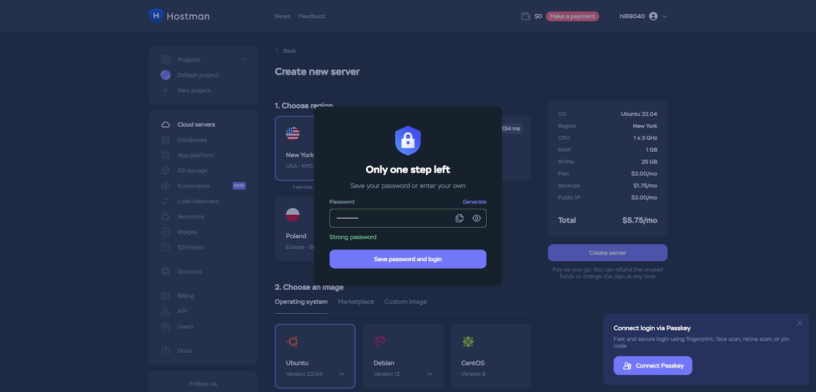 screenshot of the password creating process