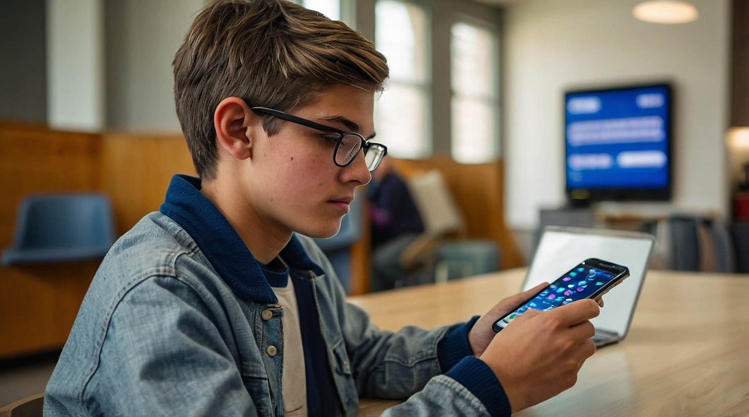 A teenager viewing apps on his phone