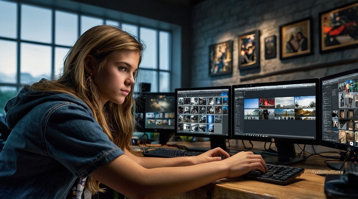 A girl analysing photos