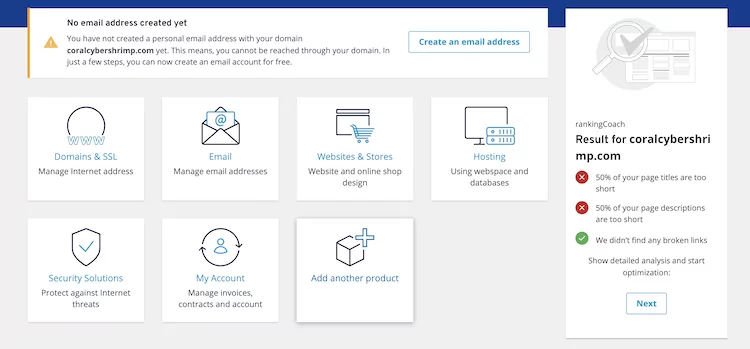 screenshot van het IONOS cPanel Hosting-controlepaneel