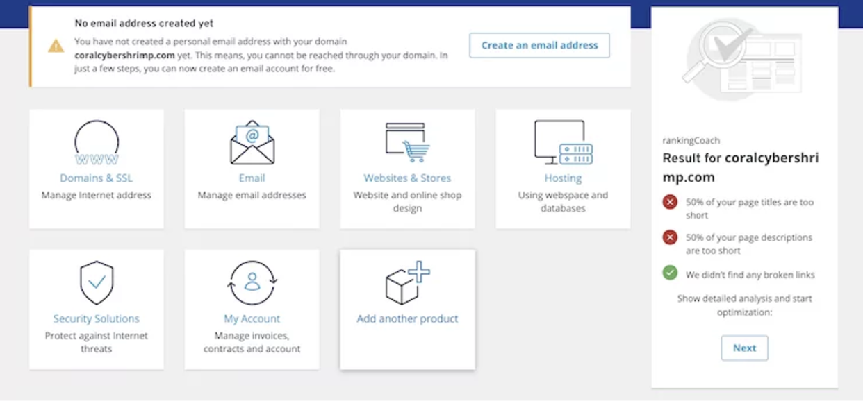 screenshot of control panel