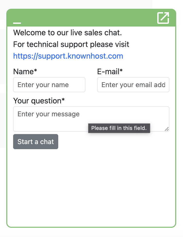screenshot of the live chat