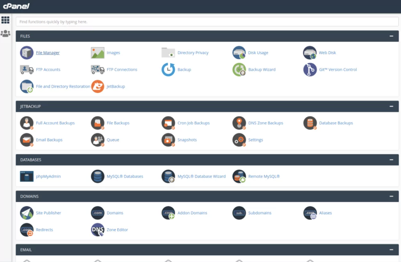 screenshot of the cPanel