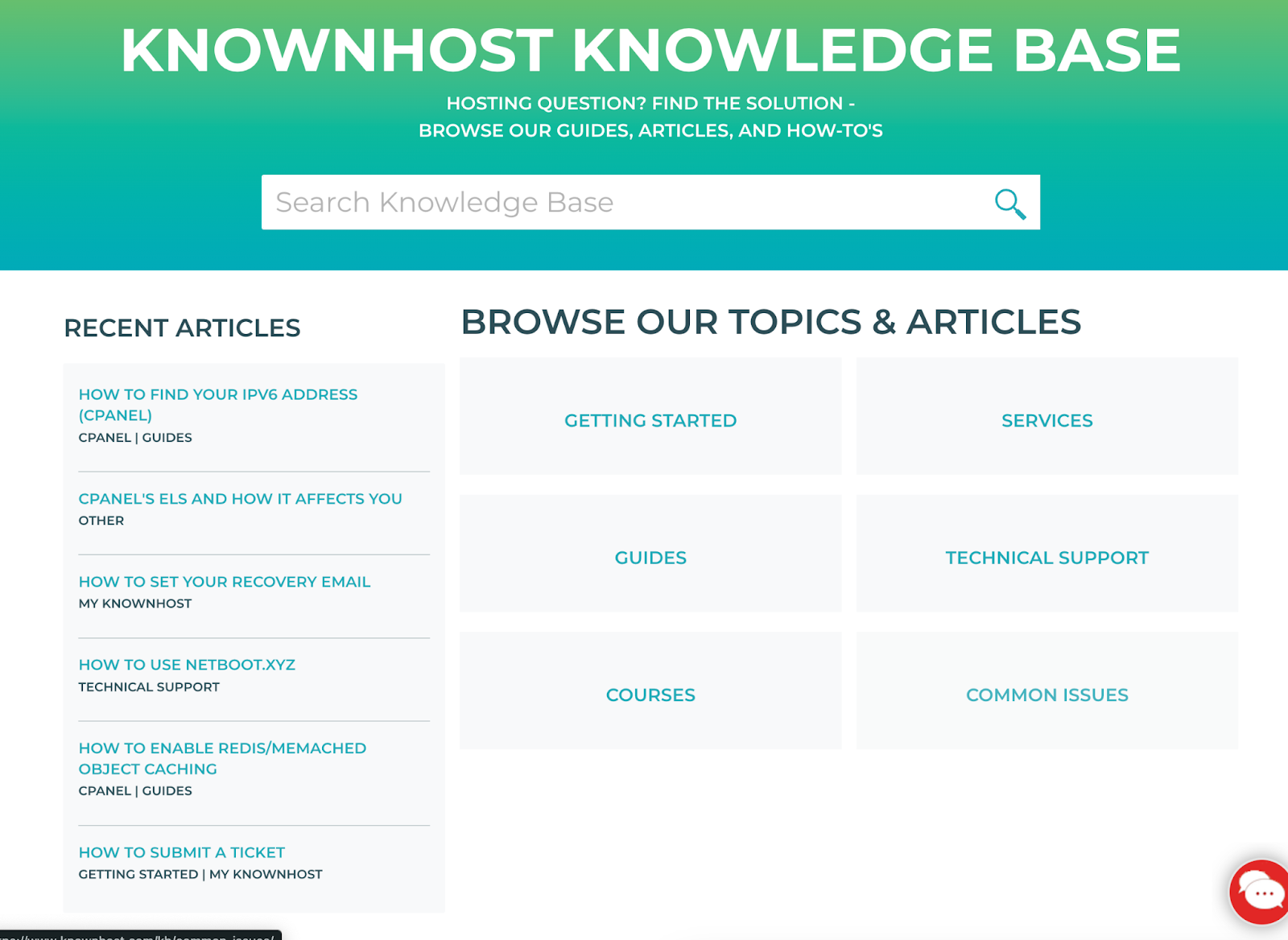 screenshot of the knowledge base