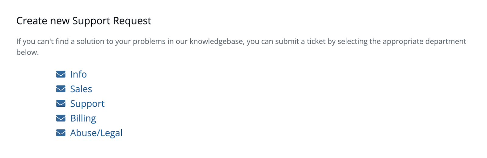 screenshot of the Team support request