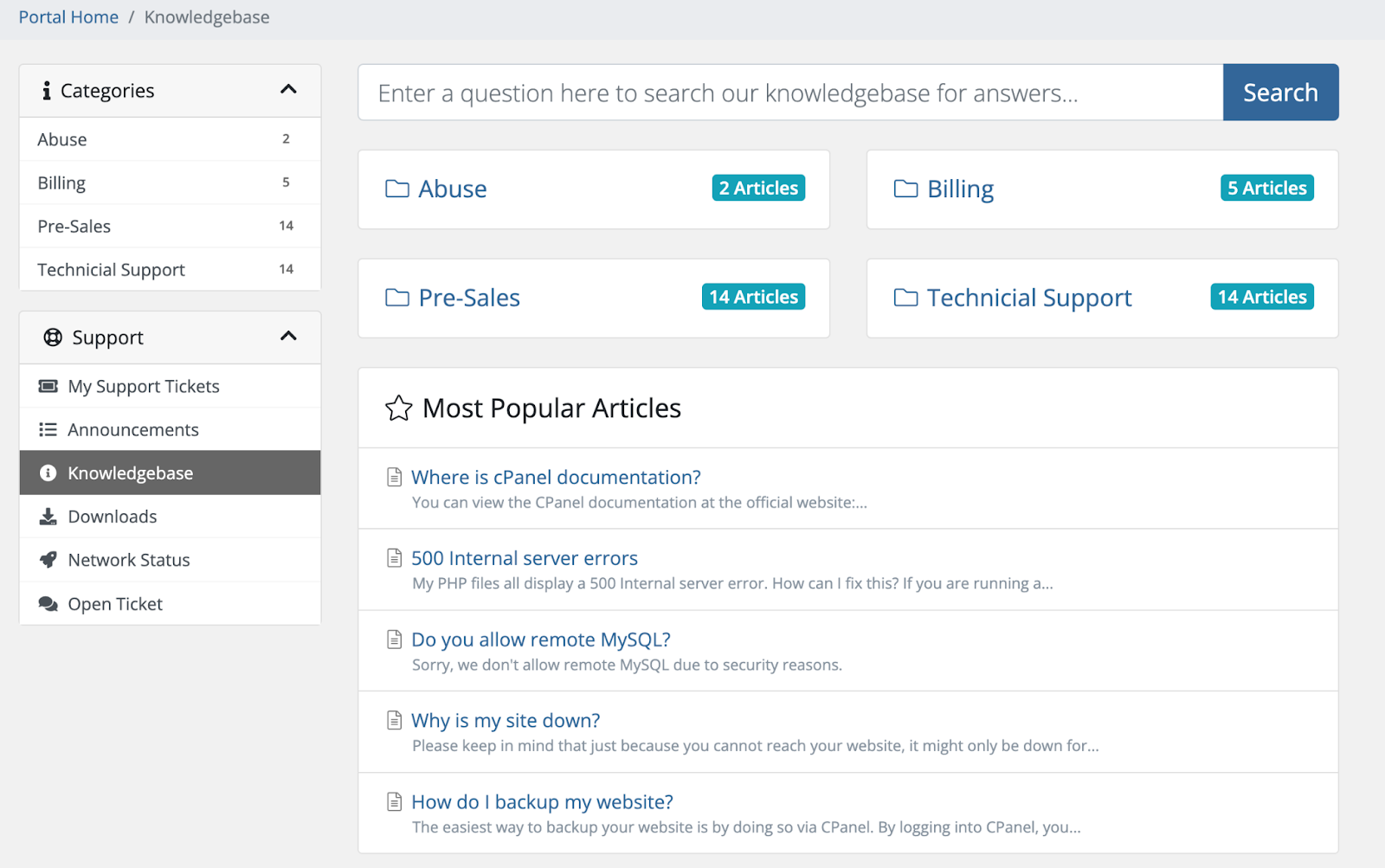 screenshot of Knowledgebase