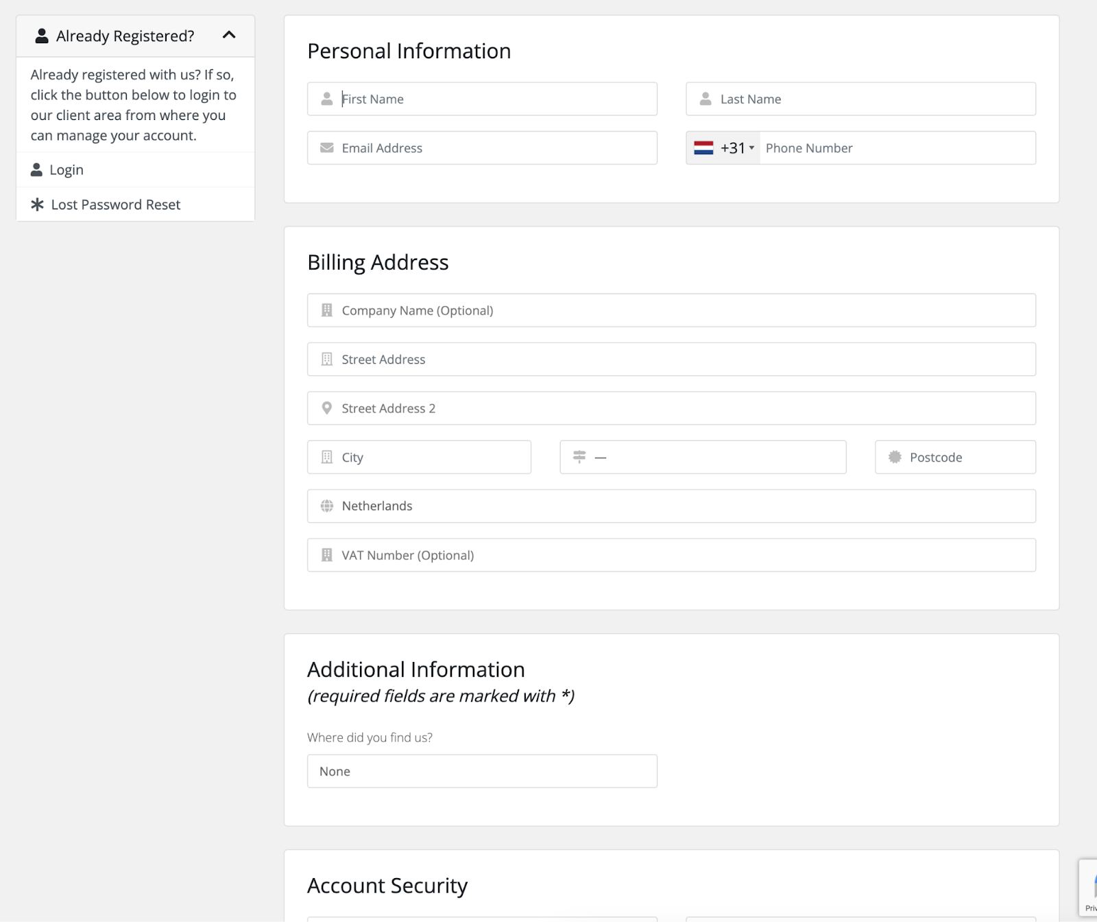 screenshot of the Personal Information