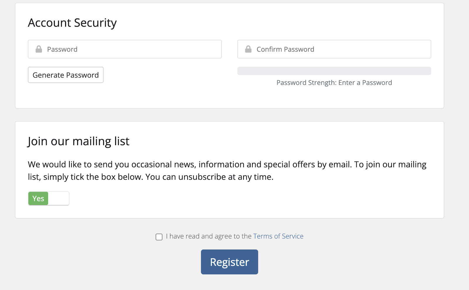 screenshot of the Security Information