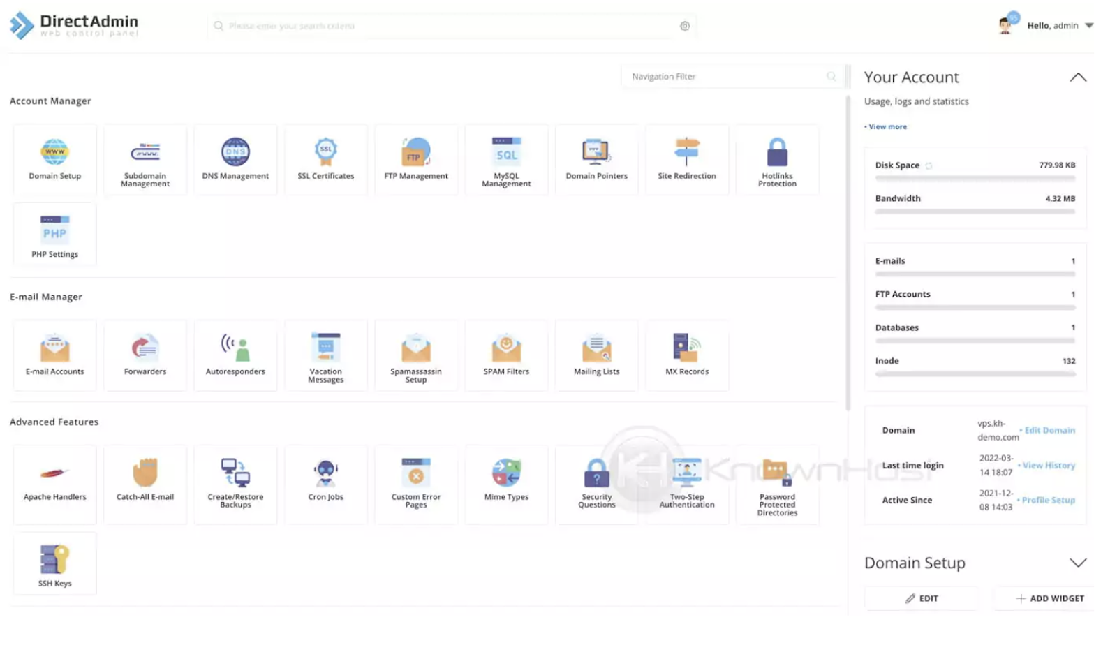 screenshot of the control panel