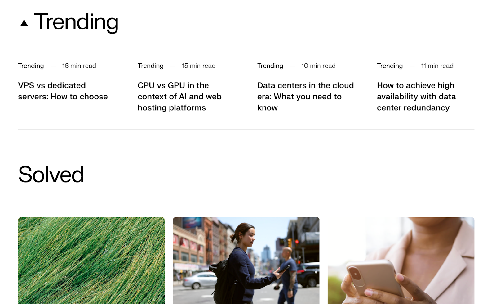screenshot of the blog page