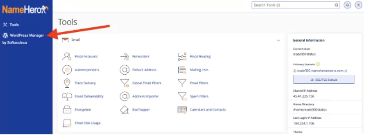 screenshot of the WordPress Manager button