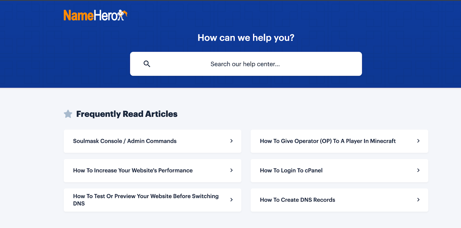 screenshot of the Help Center